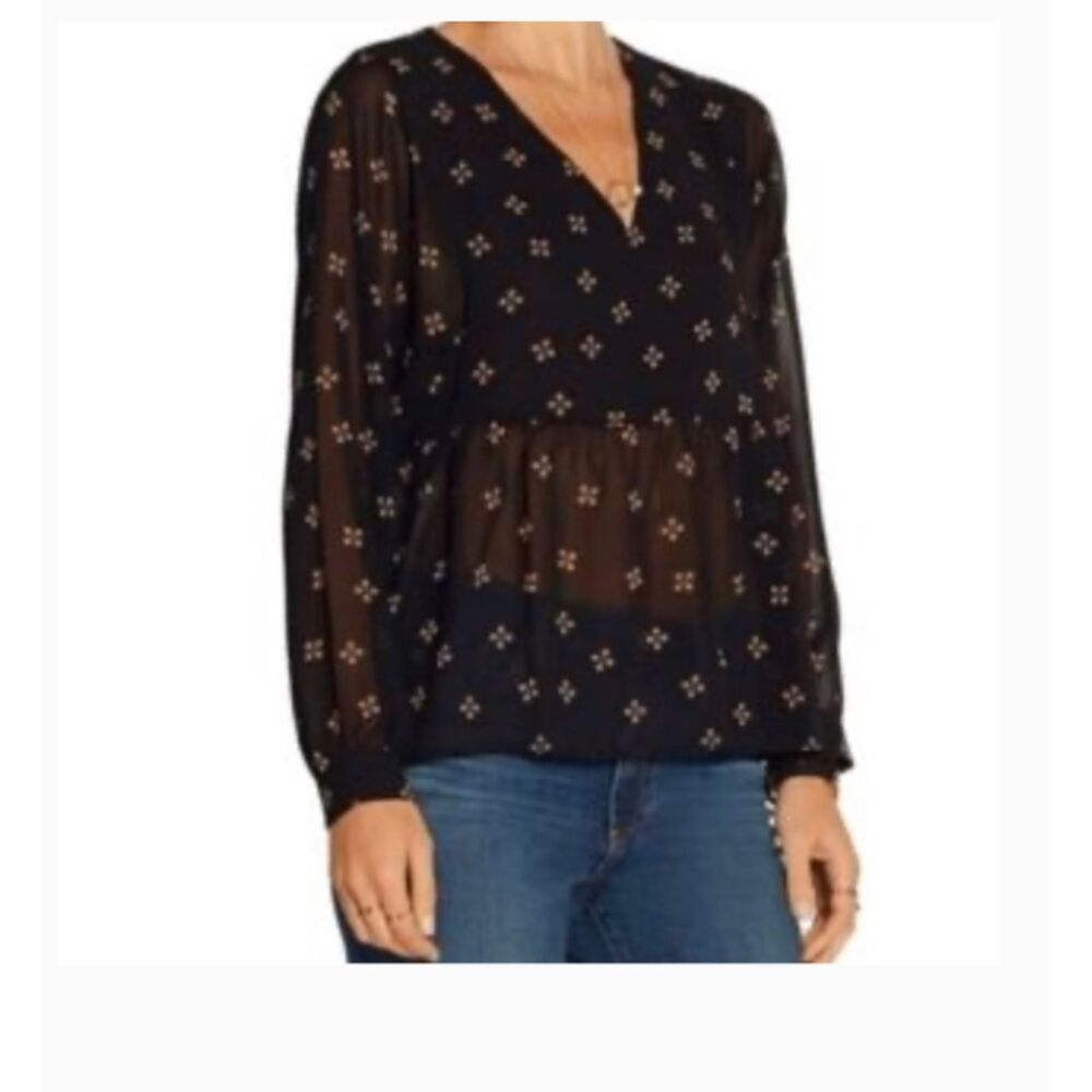 Maje Leona Foulard Print Blouse L Black Sheer Long Sleeve Chic Paris Whimsigoth